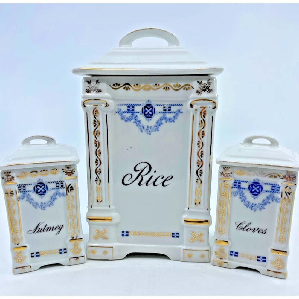 VINTAGE 3 PCS CANISTER SET VICTORIA CZECHOSLOVAKIA